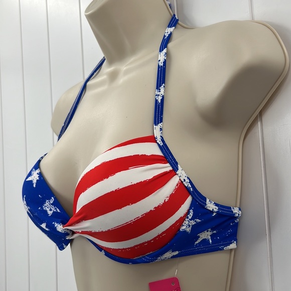 🆕NWT Red White & Blue Stars & Stripes Target Xhilaration Bikini Top Small 0-2 - Picture 7 of 10